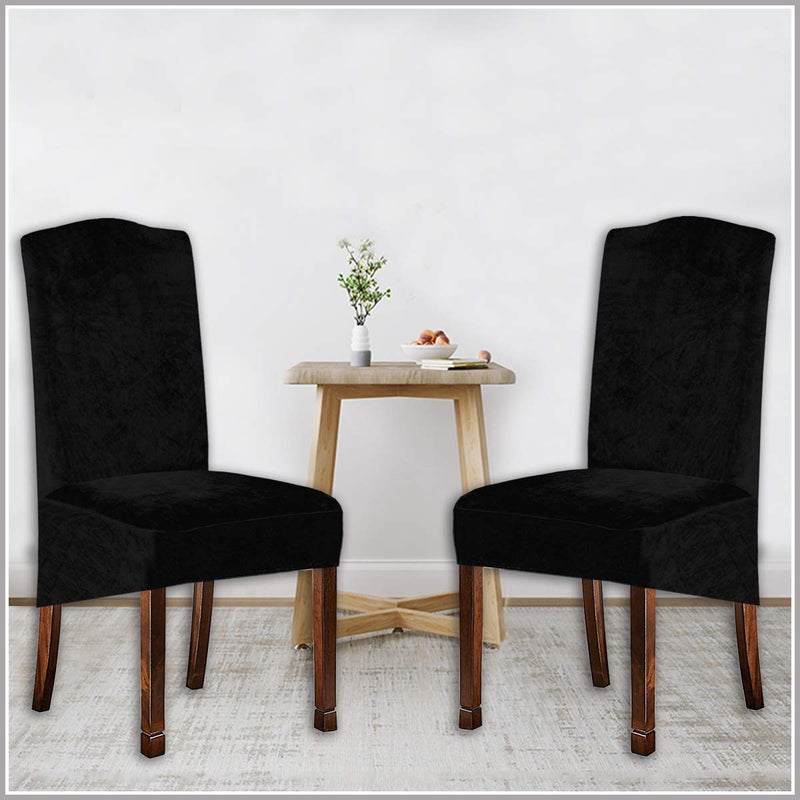 KELUINA Velvet Plush XL Dining Chair Covers, Stretch Chair Slipcover, Spandex High Chairs Protector Covers Seat Slipcover with Elastic Band for Dining Room,Wedding, Ceremony, Banquet (Black, Set of 6) - Image 5